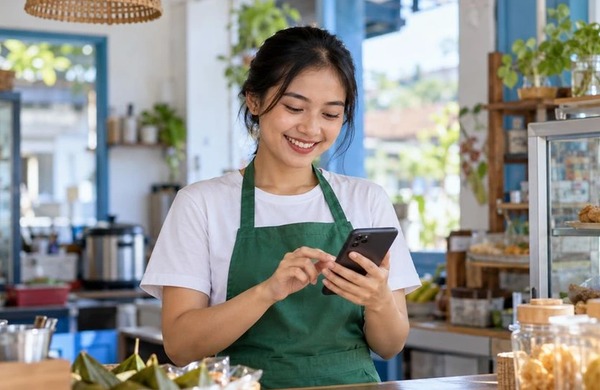Kasir Toko Mengoperasikan Aplikasi Kasir Android