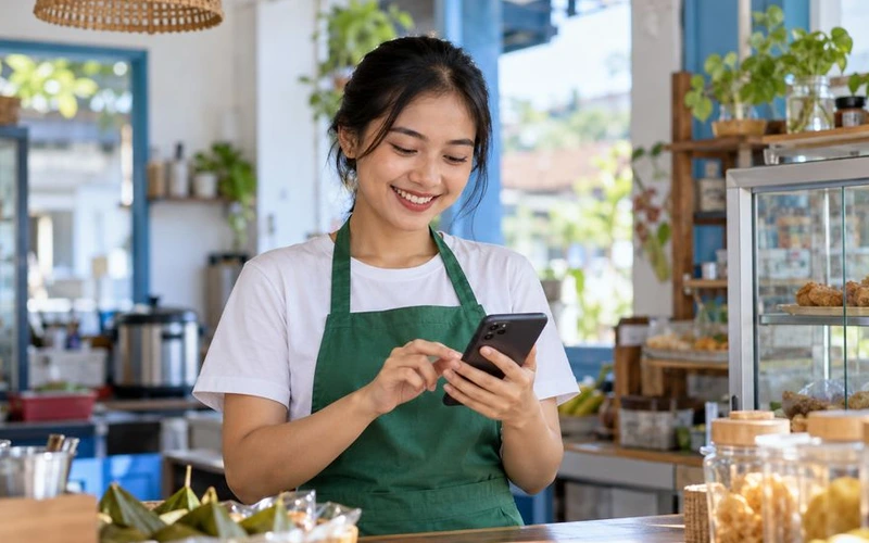 Kasir portabel beroperasi di smartphone kasir toko